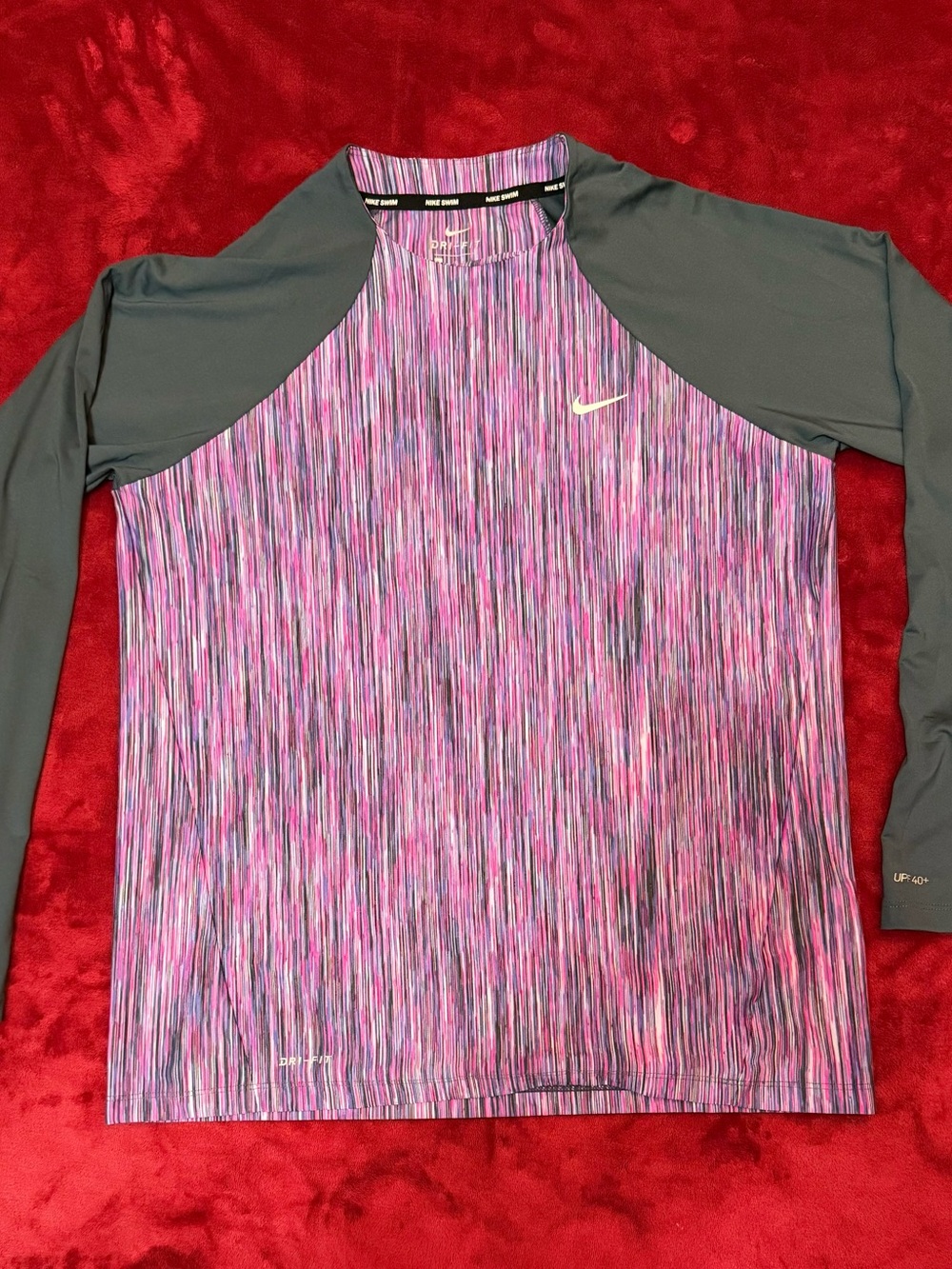 Nike Swim Dri-FIT Striped Pink Purple Performance Top